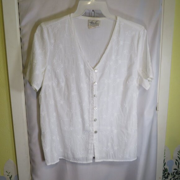 Vintage Kathie Lee Collection Embroidered Short Sleeve Blouse Crinkle Texture - Picture 1 of 8